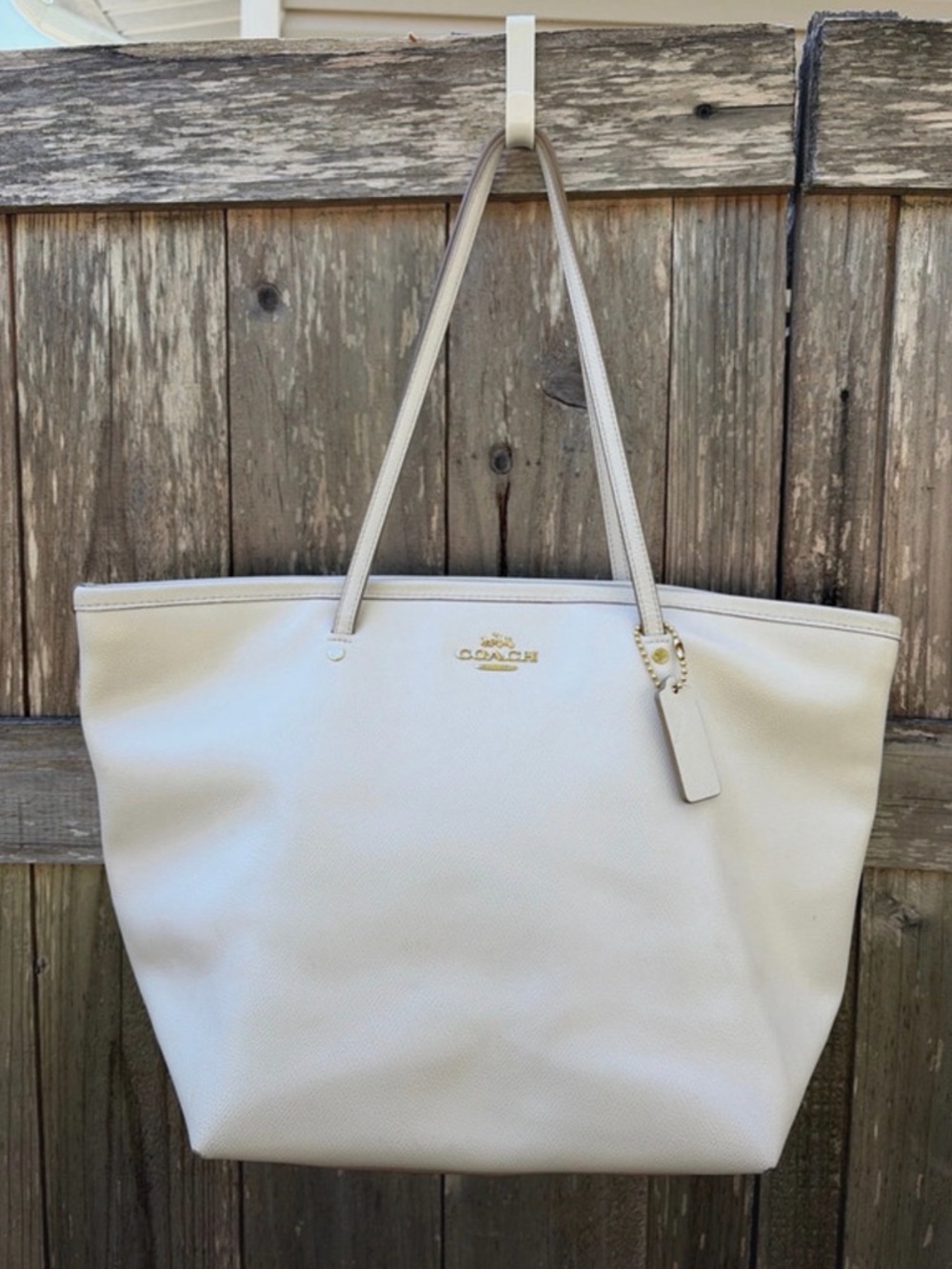 Coach White Leather Tote with Gold Accents